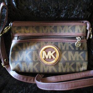 Michael Kors Crossbody Clutch Handbag w/Rhinestoned MK Logo & Adjustable Strap